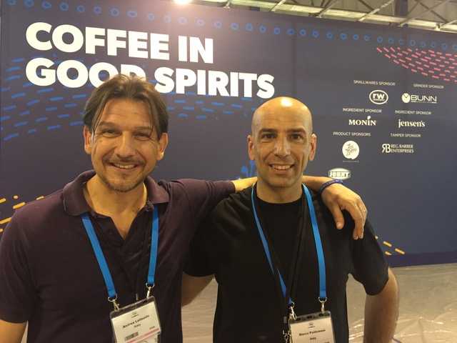 Marco Poidomani, campione italiano coffee in good spirits, con il coach Andrea Lattuada