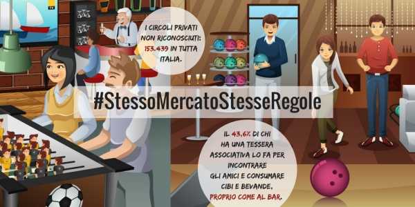 La vignetta realizzata dalla Fipe contro le associazioni e i circoli che fanno concorrenza sleale ai pubblici esercizi