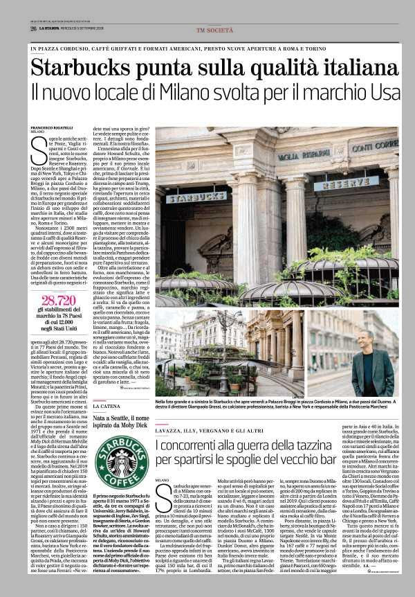 La pagina intera che La Stampa, il quotidiano di Torino, ha dedicato a Starbucks e al bar italiano