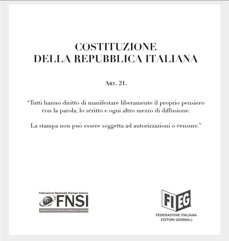 Il testo dell'articolo 21 della Costituzione della Repubblica italiana