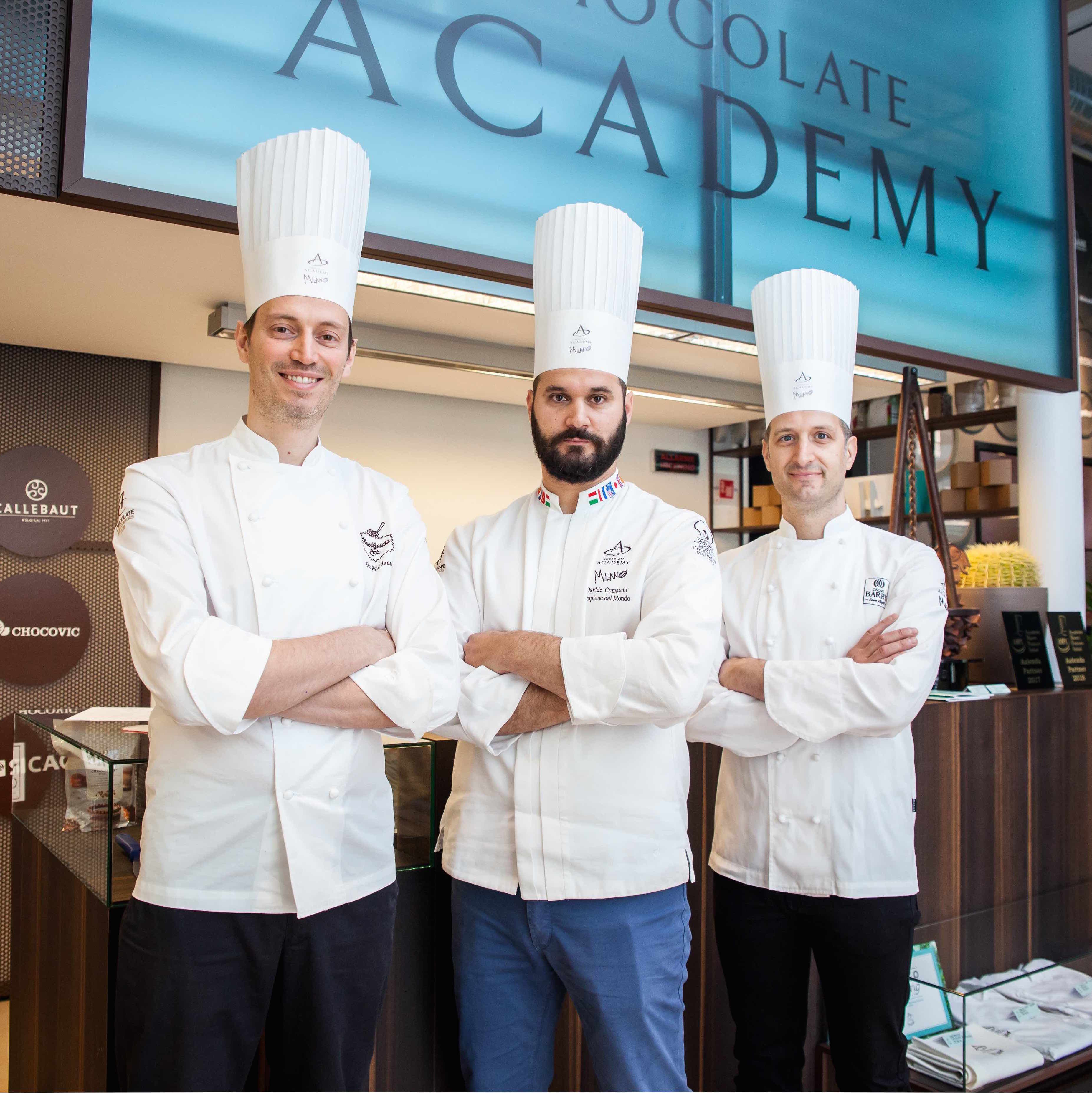 I docenti residenti della Chocolate Academy: Ciro Fraddanno, Davide Comaschi e Alberto Simionato