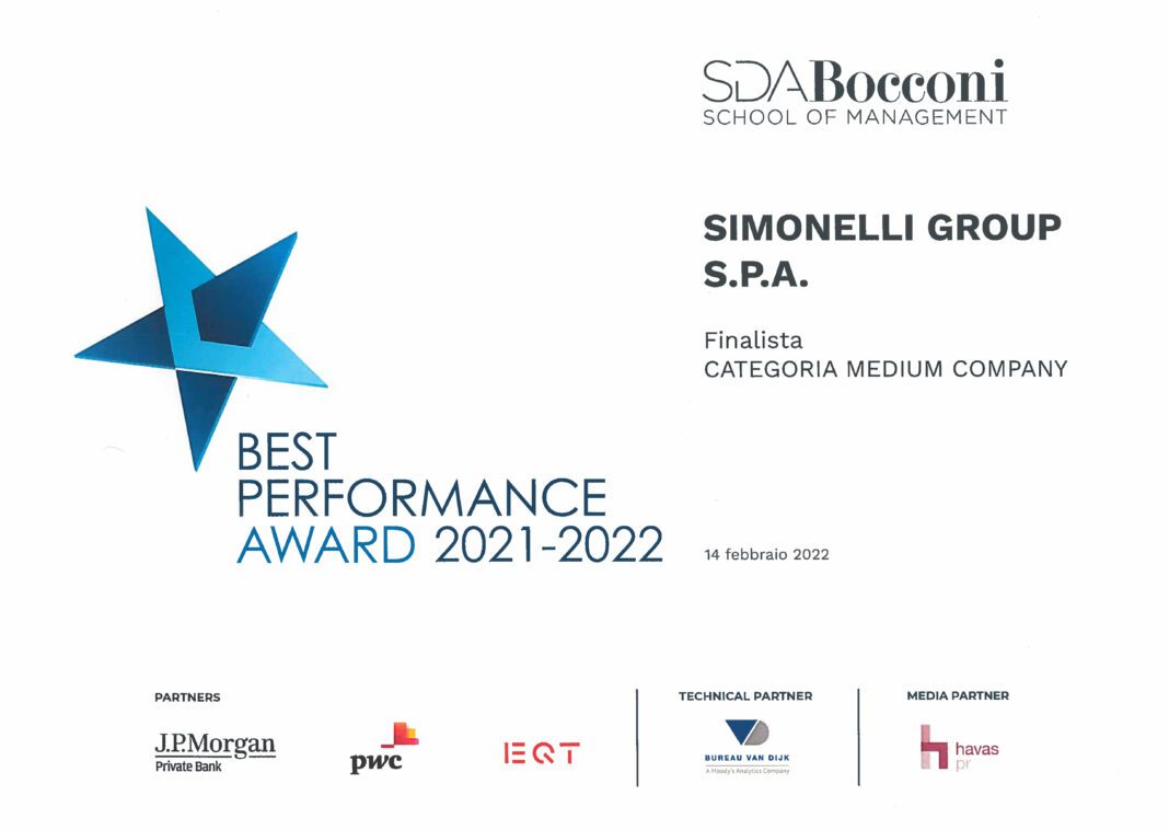 Simonelli Group tra i cinque finalisti del Best Performance Award 2021