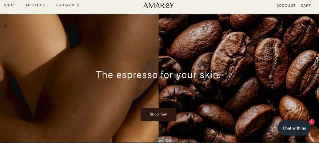 L'home page del sito Amarey cosmetica