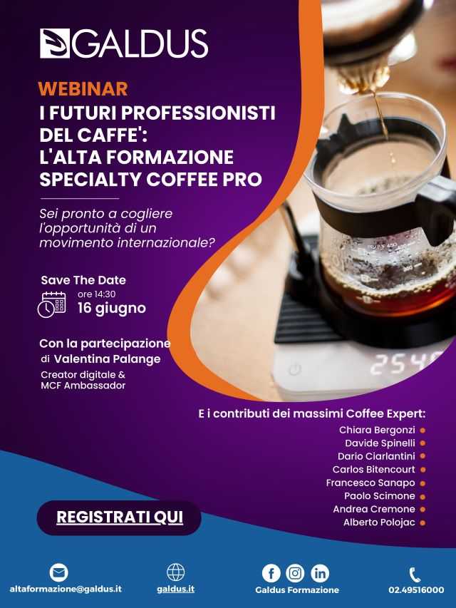 Galdus, il webinar 16 giugno, Specialty Coffee Pro